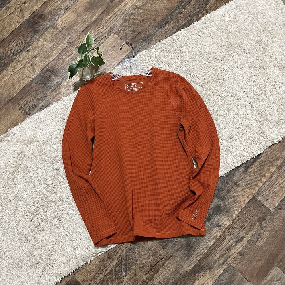 FIGS Size Medium Orange Waffle Knit Underscrub Long Sleeve pullover Top
